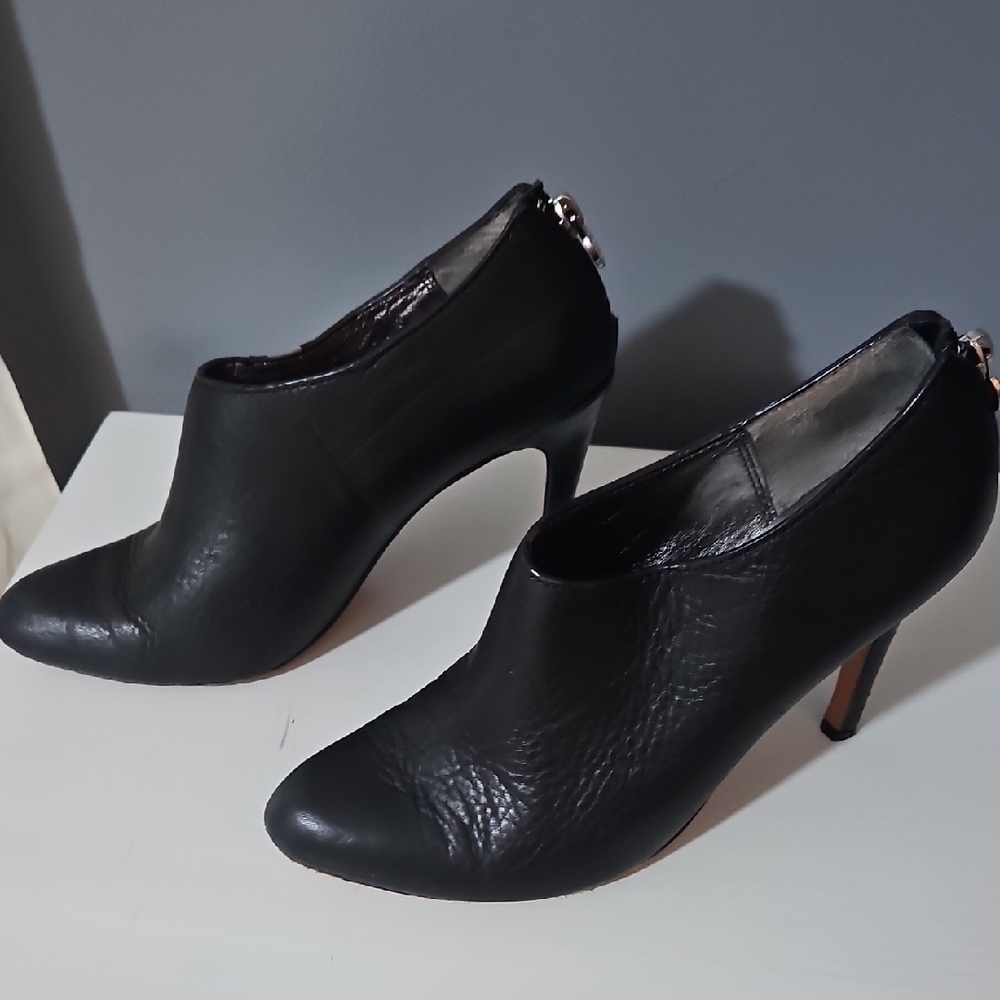 Coach Black Leather Pointed-Toe Stiletto Booties
